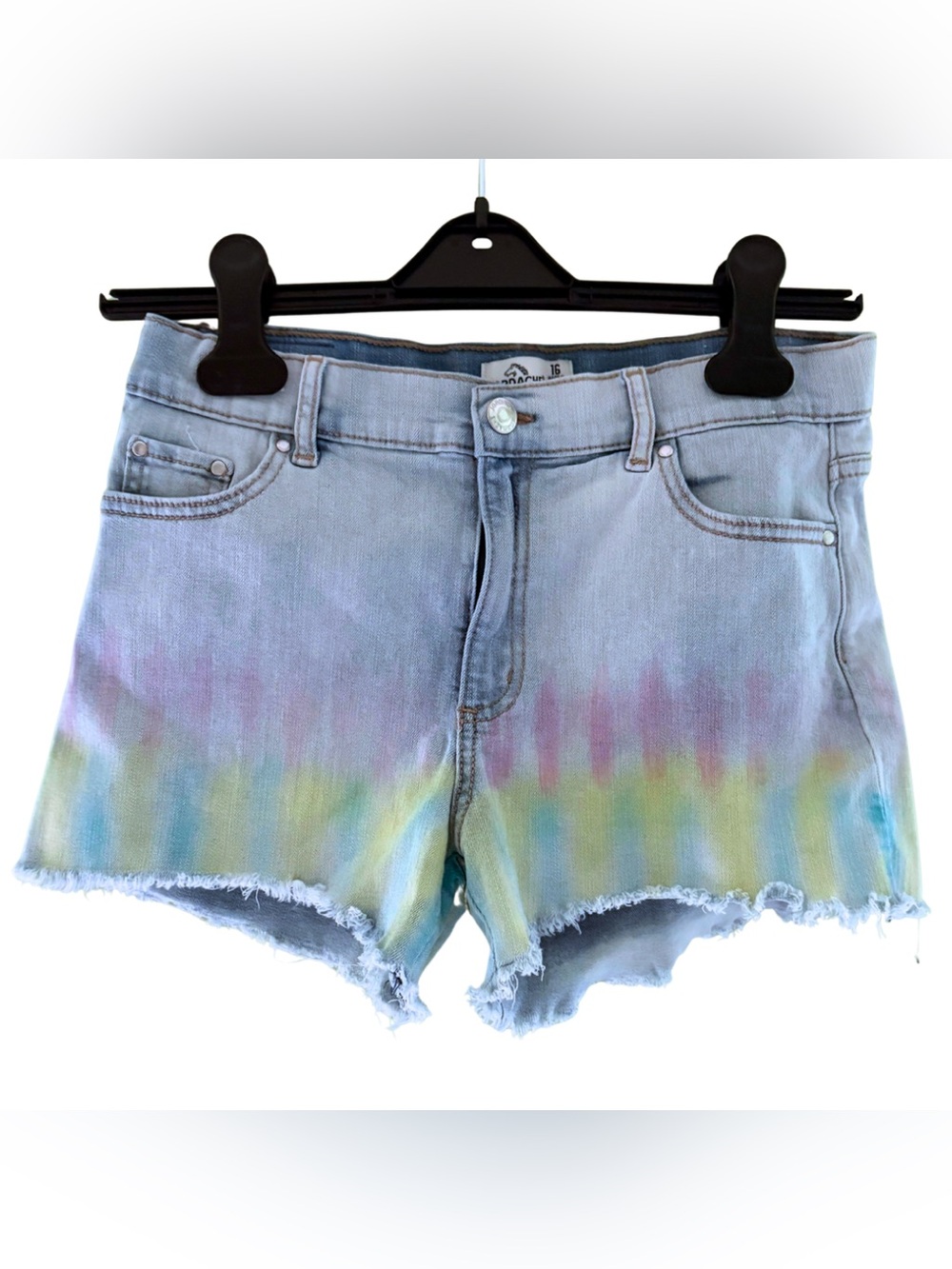 Jordache Denim Tie-Dye Shorts Girls 16 Blue Rainbow Pastel Kids Colorful